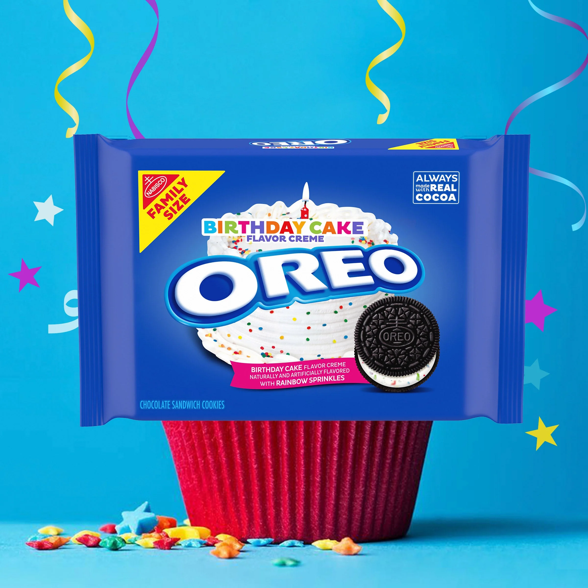 Birthday Cake Creme Chocolate Sandwich Cookies, Family Size, 2 Pack - Image 4